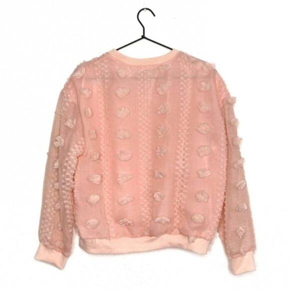 Textured Chiffon Pom-Pom Top Pastel Baby Pink size Medium - Picture 2 of 5